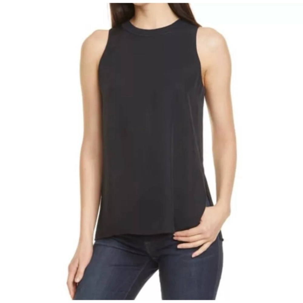 NEW VINCE Crepe Crewneck Tank in Black